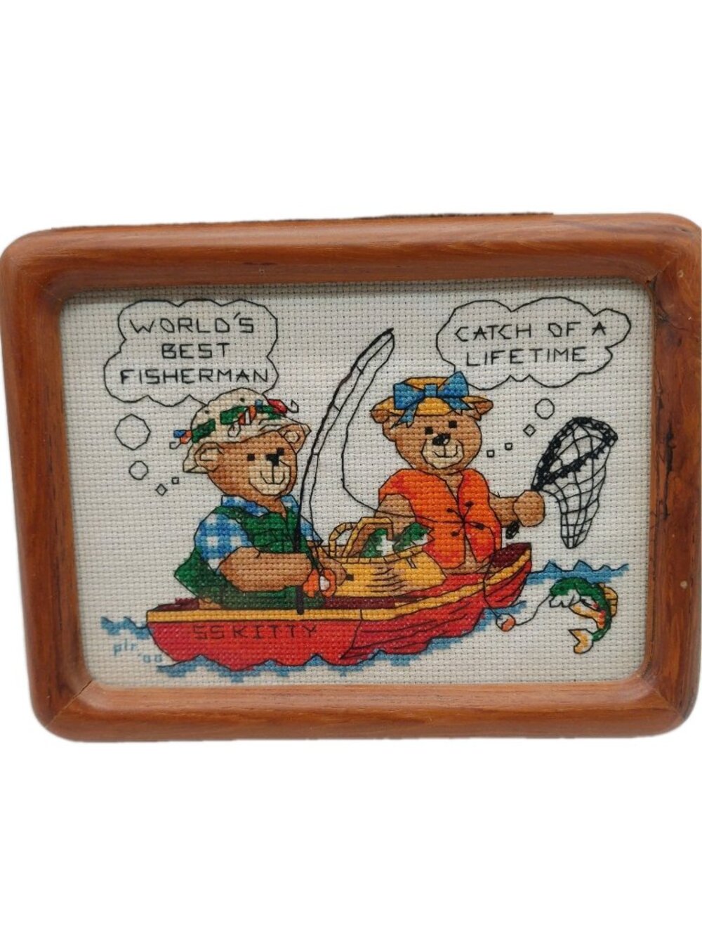 Cross Stitch Dimensions Fishing Award Bears Boats Finished Framed READ